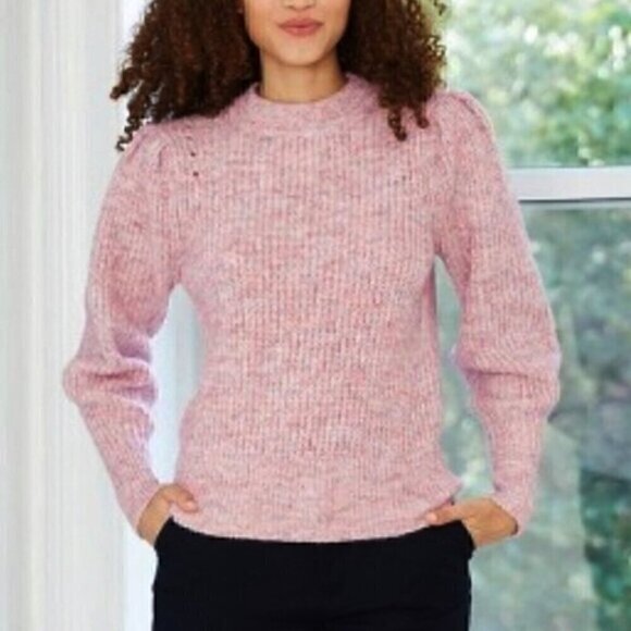 A NEW DAY Puff Sleeve Crewneck Pullover Sweater Pink White Multi Chunky Knit XXL - Picture 1 of 13